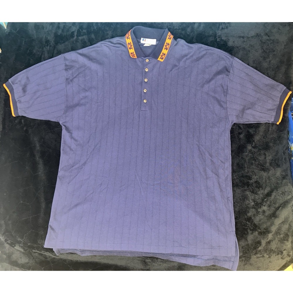 VTG Russell Athletic Auburn Tigers Polo Shirt Mens 2XL Blue 90s USA Y2K NCAA